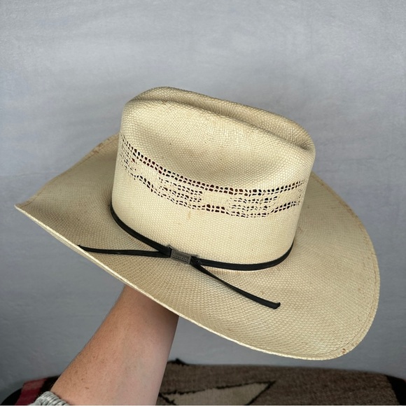 Straw Cowboy Hat tan western cowgirl black band distressed Silverado - Picture 2 of 12